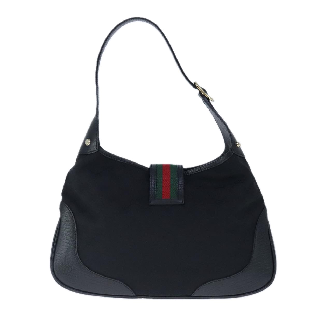 GUCCI GG Canvas Jackie Web Sherry Line Shoulder Bag Black 130779 Auth yk16087A