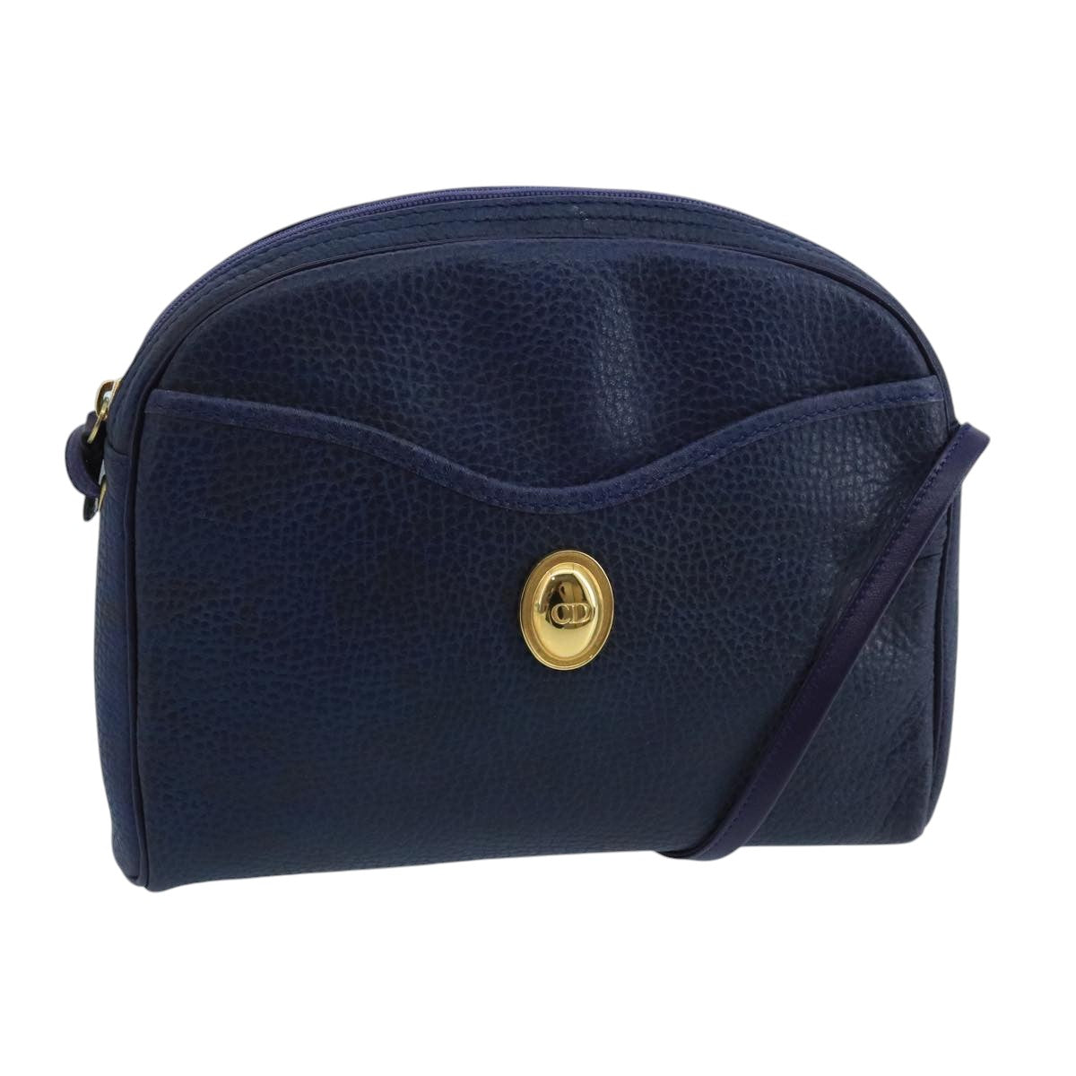 Christian Dior Shoulder Bag Leather Navy Gold Auth yk16089