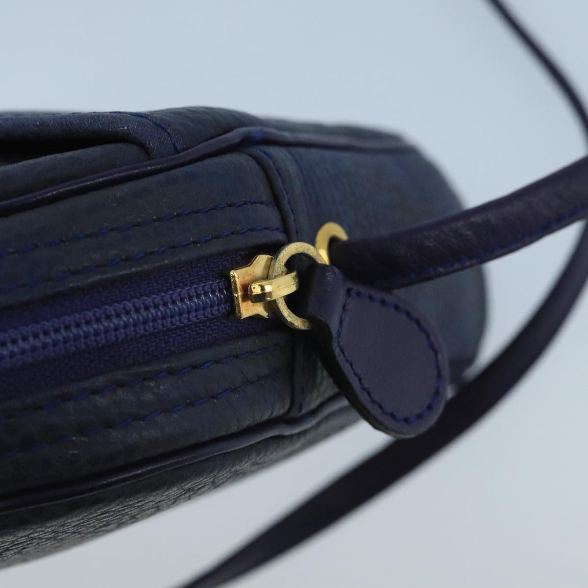 Christian Dior Shoulder Bag Leather Navy Gold Auth yk16089