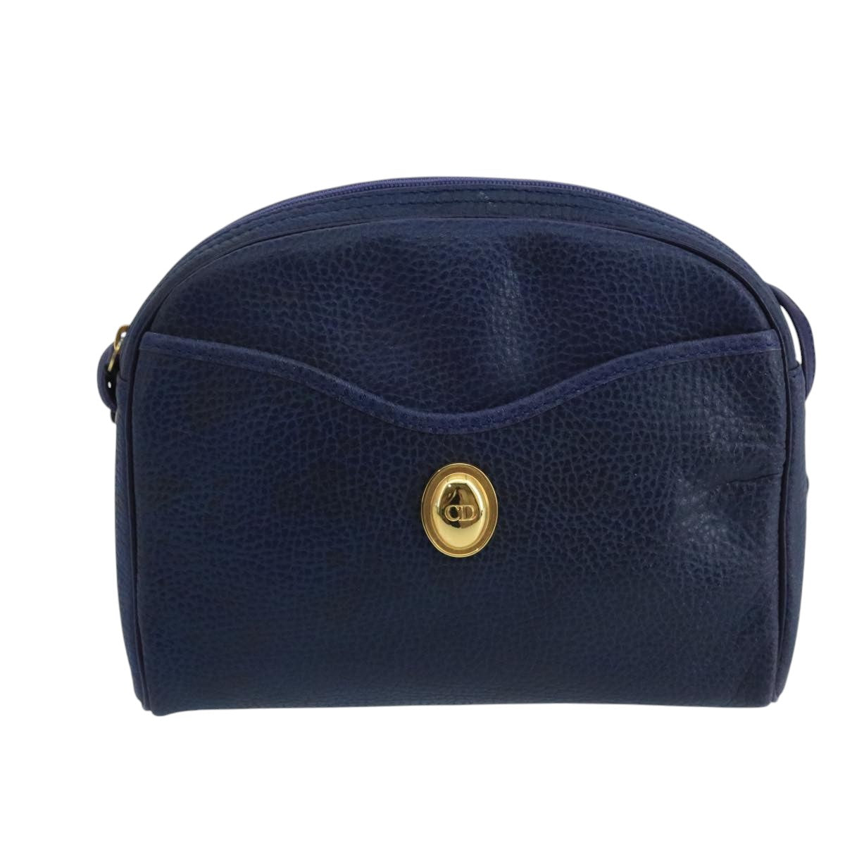 Christian Dior Shoulder Bag Leather Navy Gold Auth yk16089