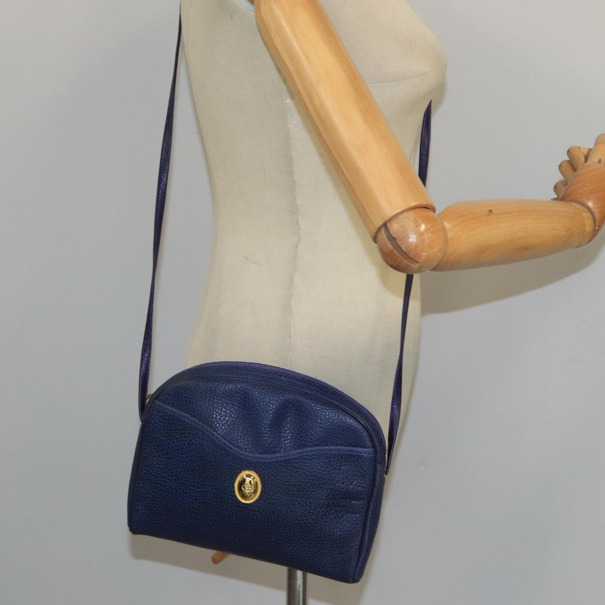 Christian Dior Shoulder Bag Leather Navy Gold Auth yk16089