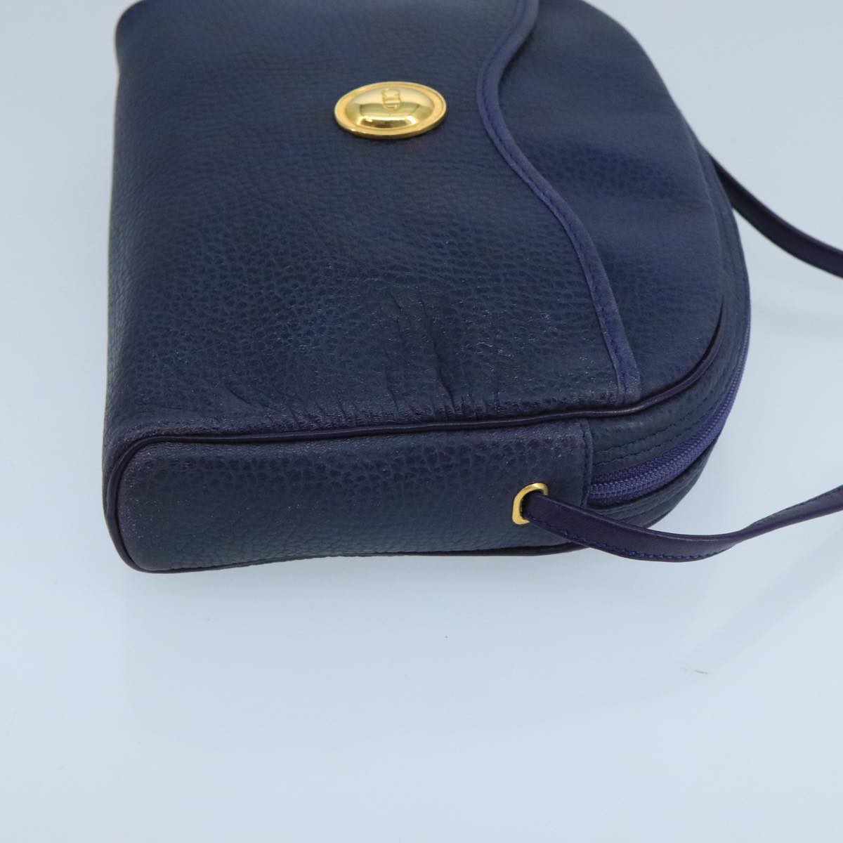 Christian Dior Shoulder Bag Leather Navy Gold Auth yk16089