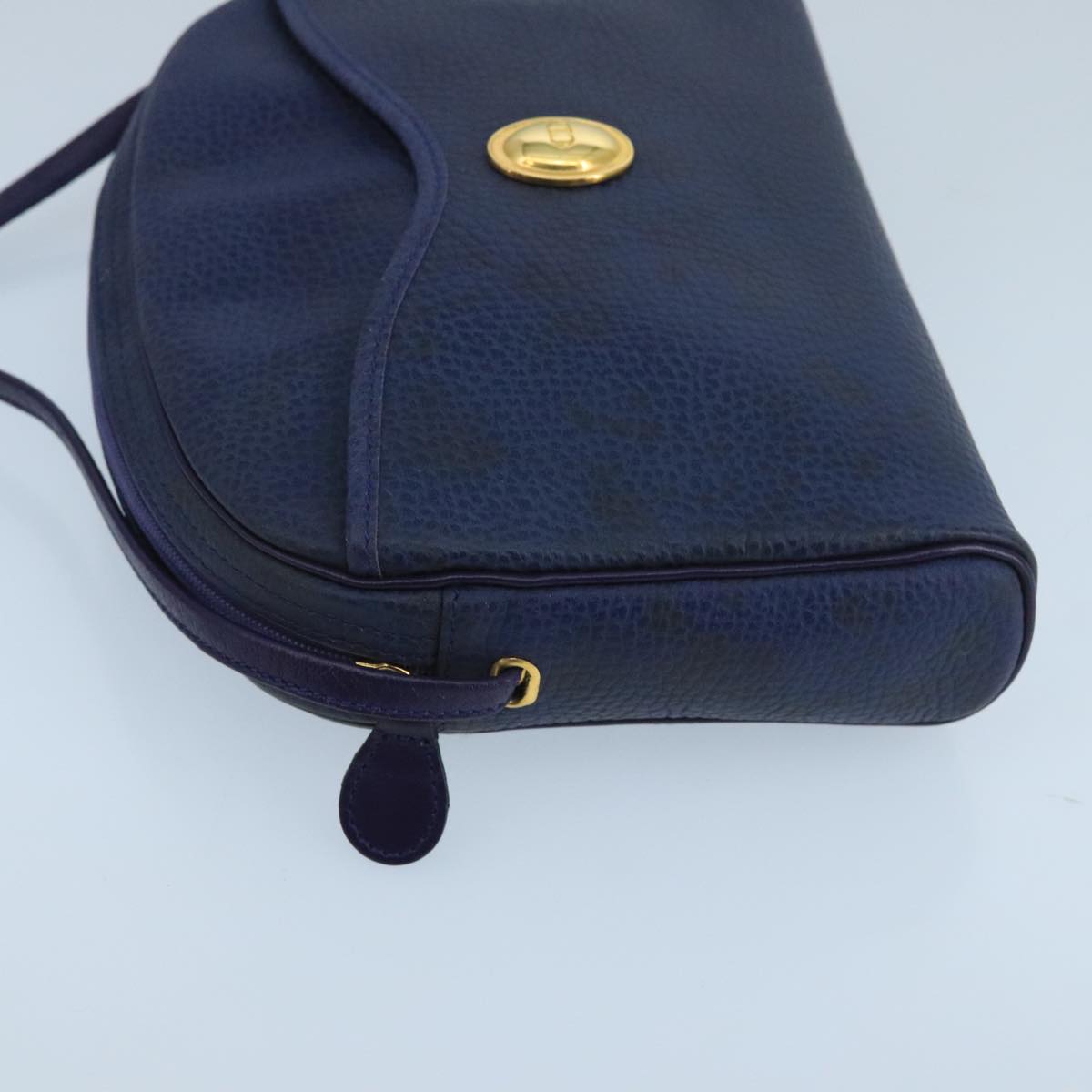 Christian Dior Shoulder Bag Leather Navy Gold Auth yk16089