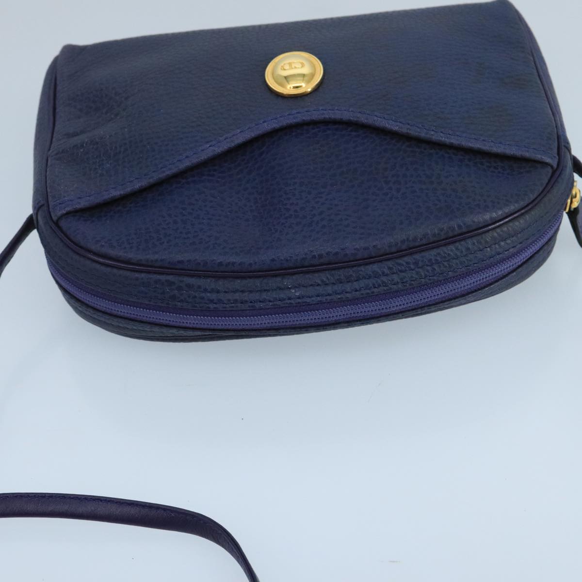 Christian Dior Shoulder Bag Leather Navy Gold Auth yk16089