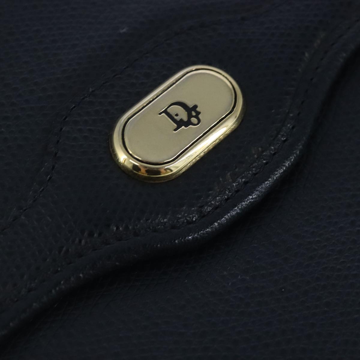 Christian Dior Chain Shoulder Bag Leather Navy Gold Auth yk16101