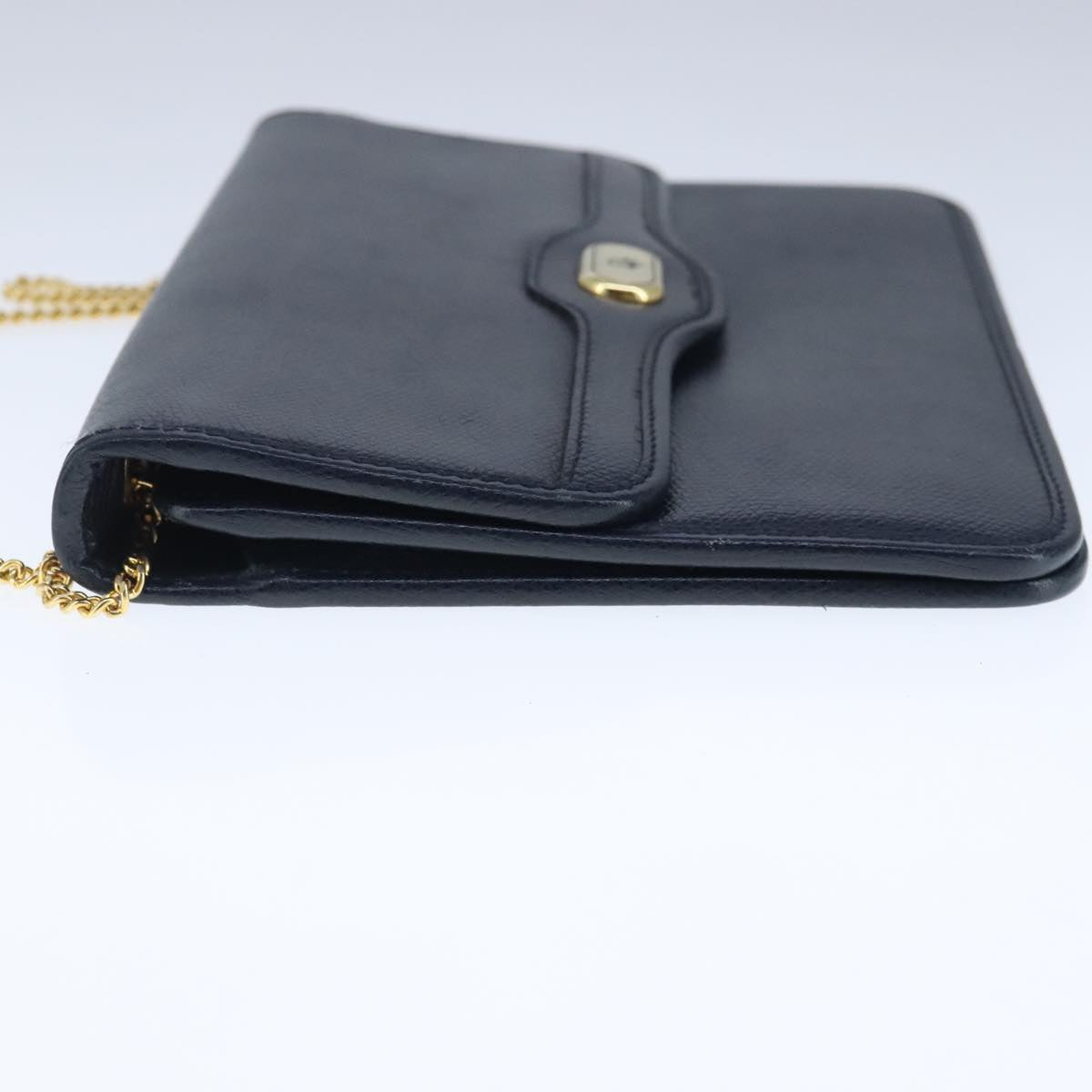 Christian Dior Chain Shoulder Bag Leather Navy Gold Auth yk16101