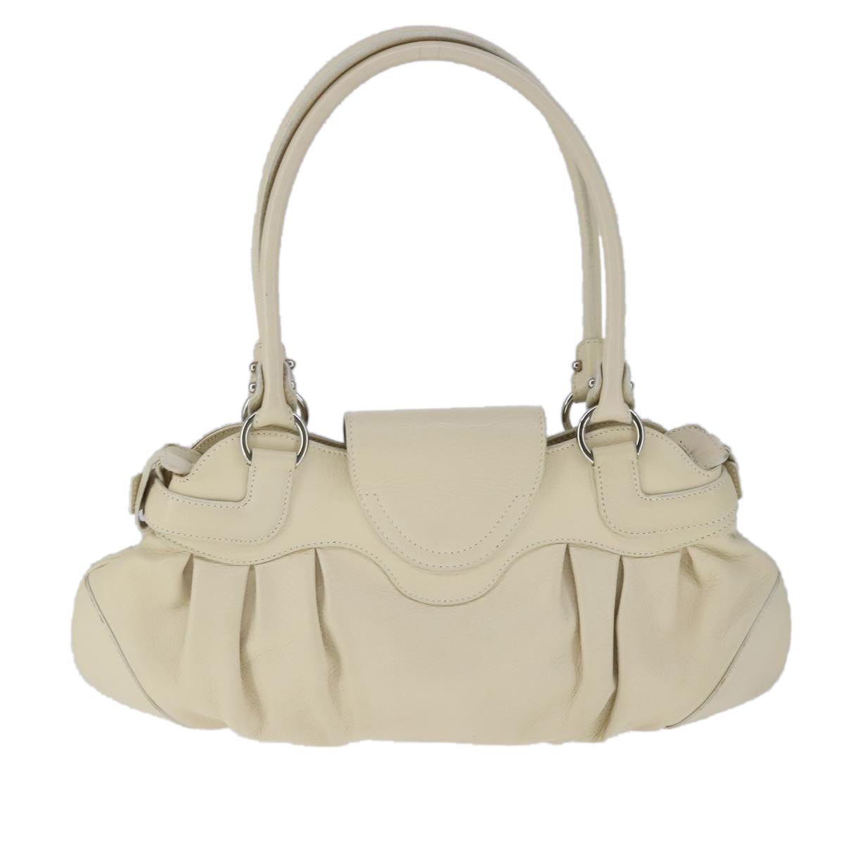 Salvatore Ferragamo Gancini Hand Bag Leather Beige Silver Auth yk16104