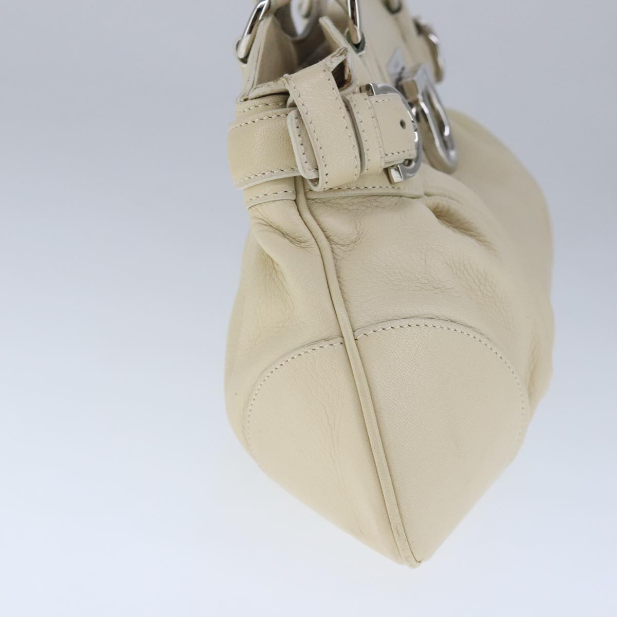 Salvatore Ferragamo Gancini Hand Bag Leather Beige Silver Auth yk16104