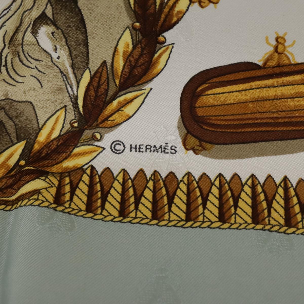 HERMES Carre 90 Scarf ""NAPOLEONY"" Silk Light Blue Brown Auth yk16105