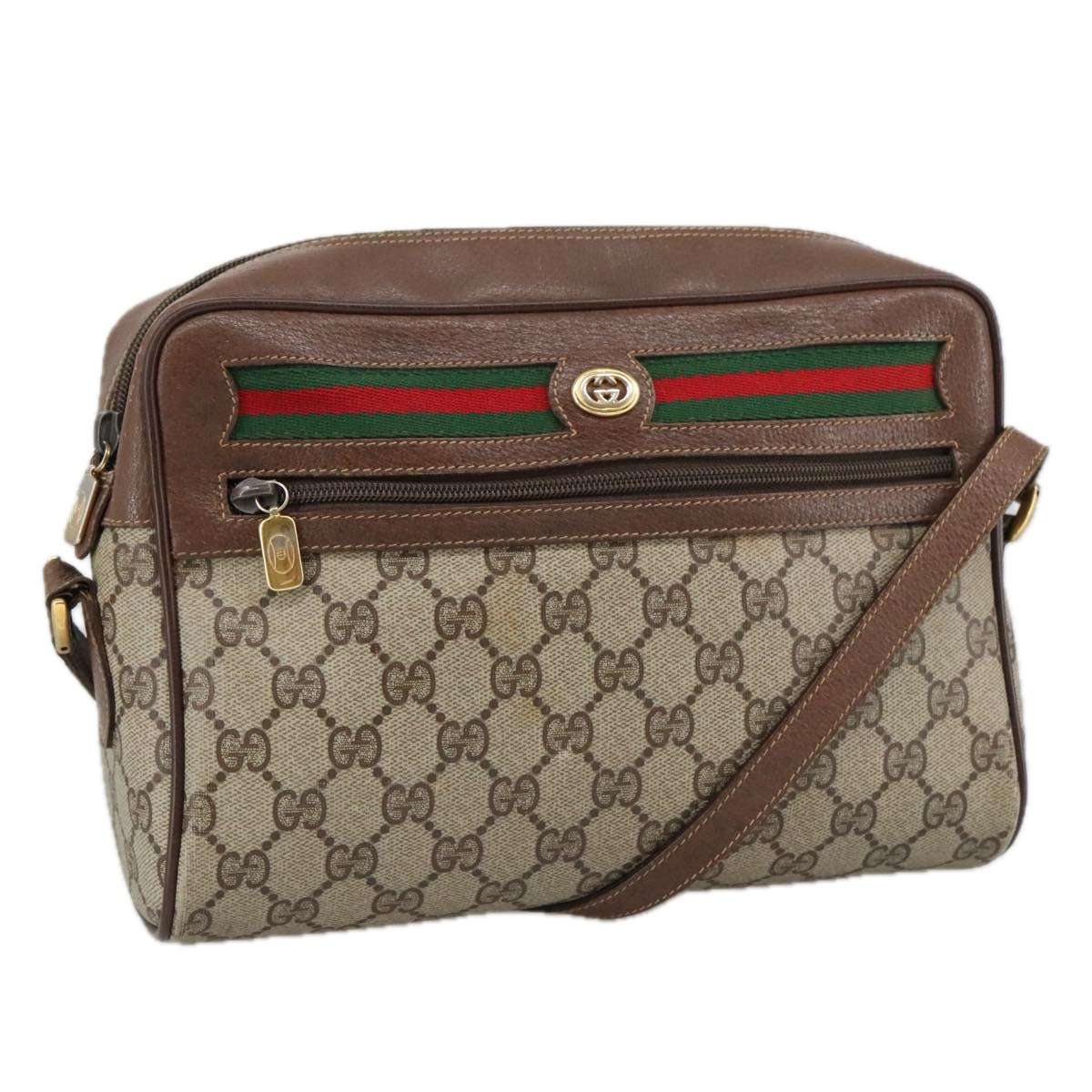 GUCCI GG Supreme Web Sherry Line Shoulder Bag PVC Beige 98 02 088 Auth yk16128