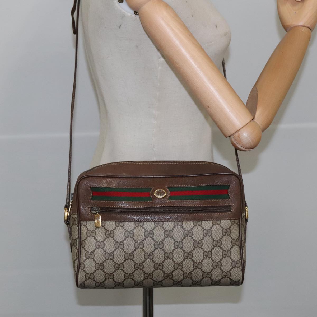 GUCCI GG Supreme Web Sherry Line Shoulder Bag PVC Beige 98 02 088 Auth yk16128