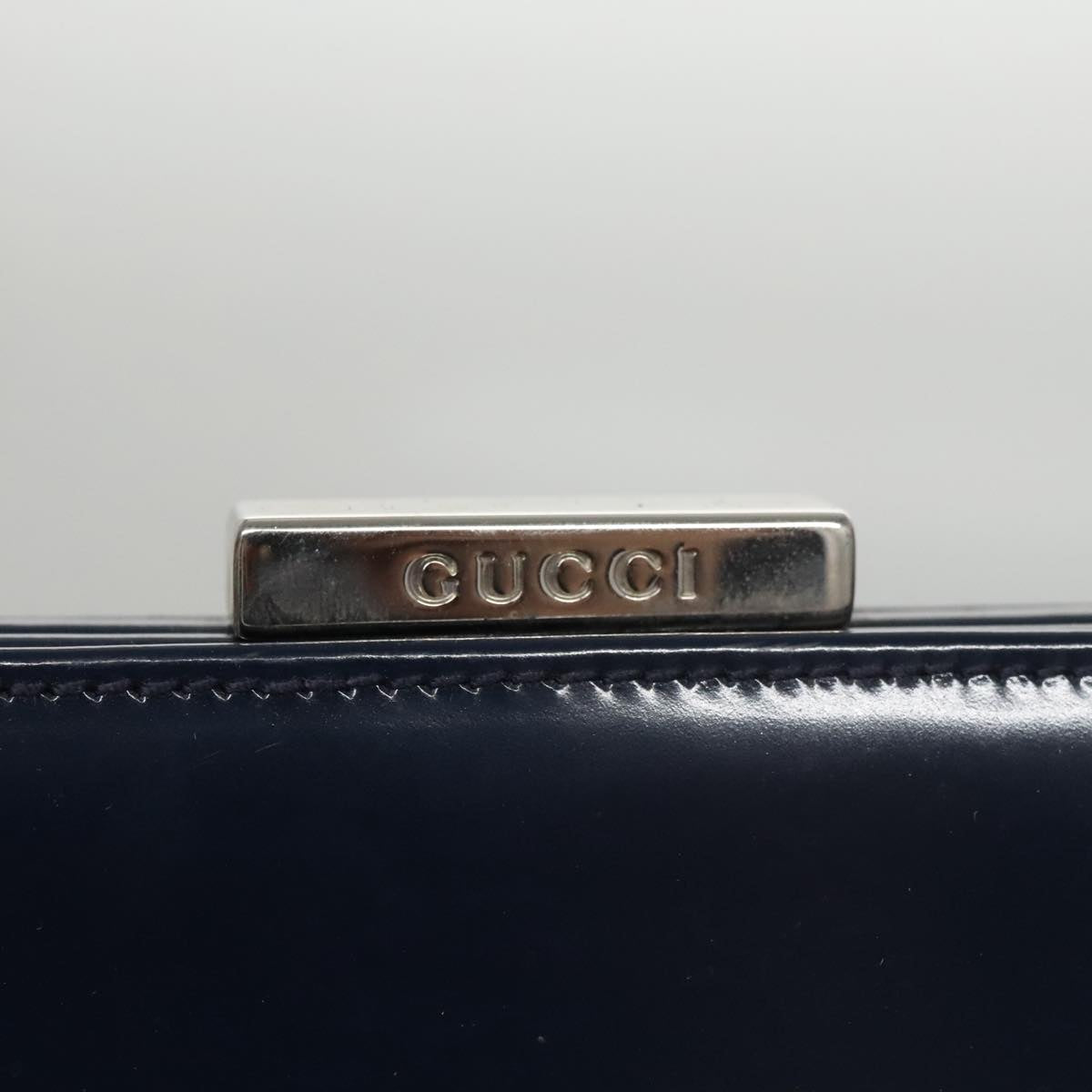 GUCCI Bamboo Hand Bag Patent leather Navy 000 781 0296 Auth yk16141