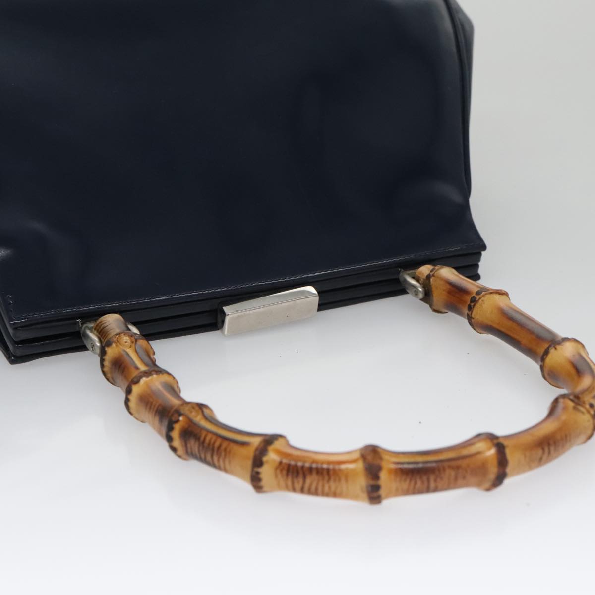 GUCCI Bamboo Hand Bag Patent leather Navy 000 781 0296 Auth yk16141