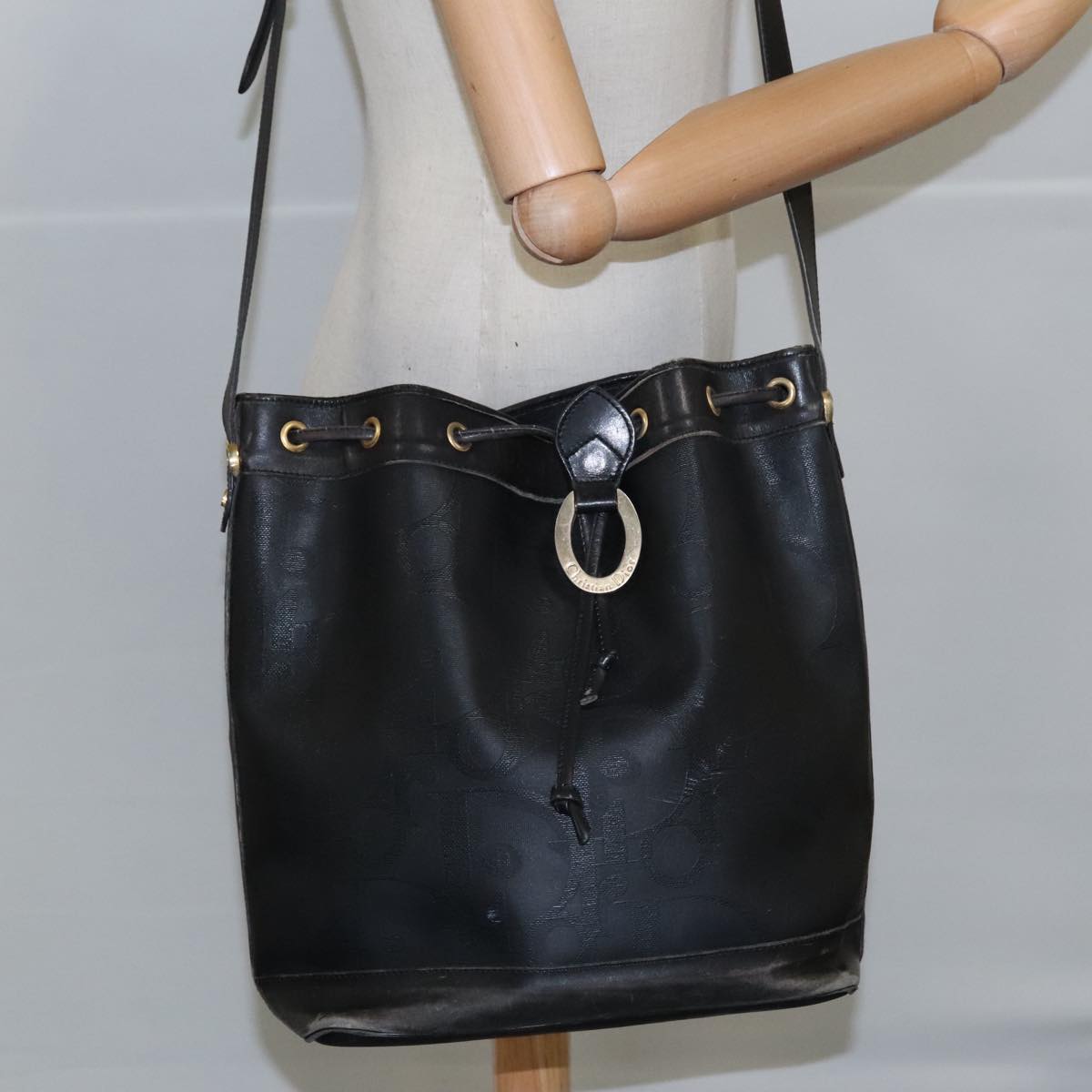 Christian Dior Trotter Canvas Shoulder Bag Black Auth yk16153