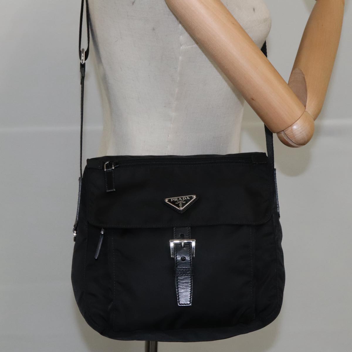 PRADA Shoulder Bag Nylon Black Silver Auth yk16161