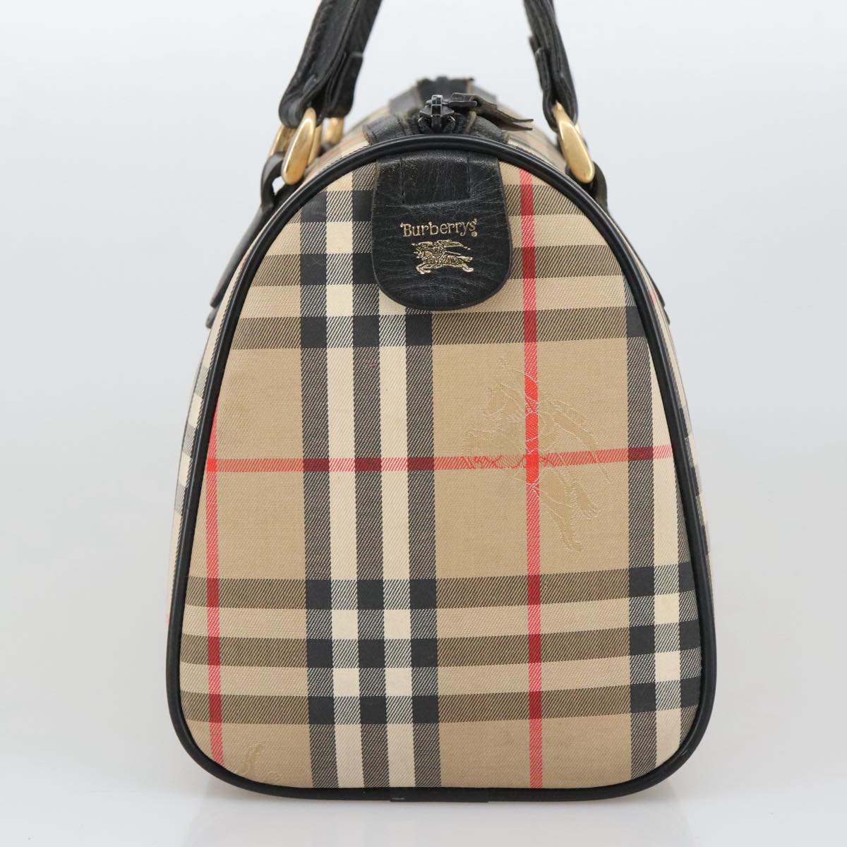 Burberrys Nova Check Boston Bag Canvas Beige Auth yk16164