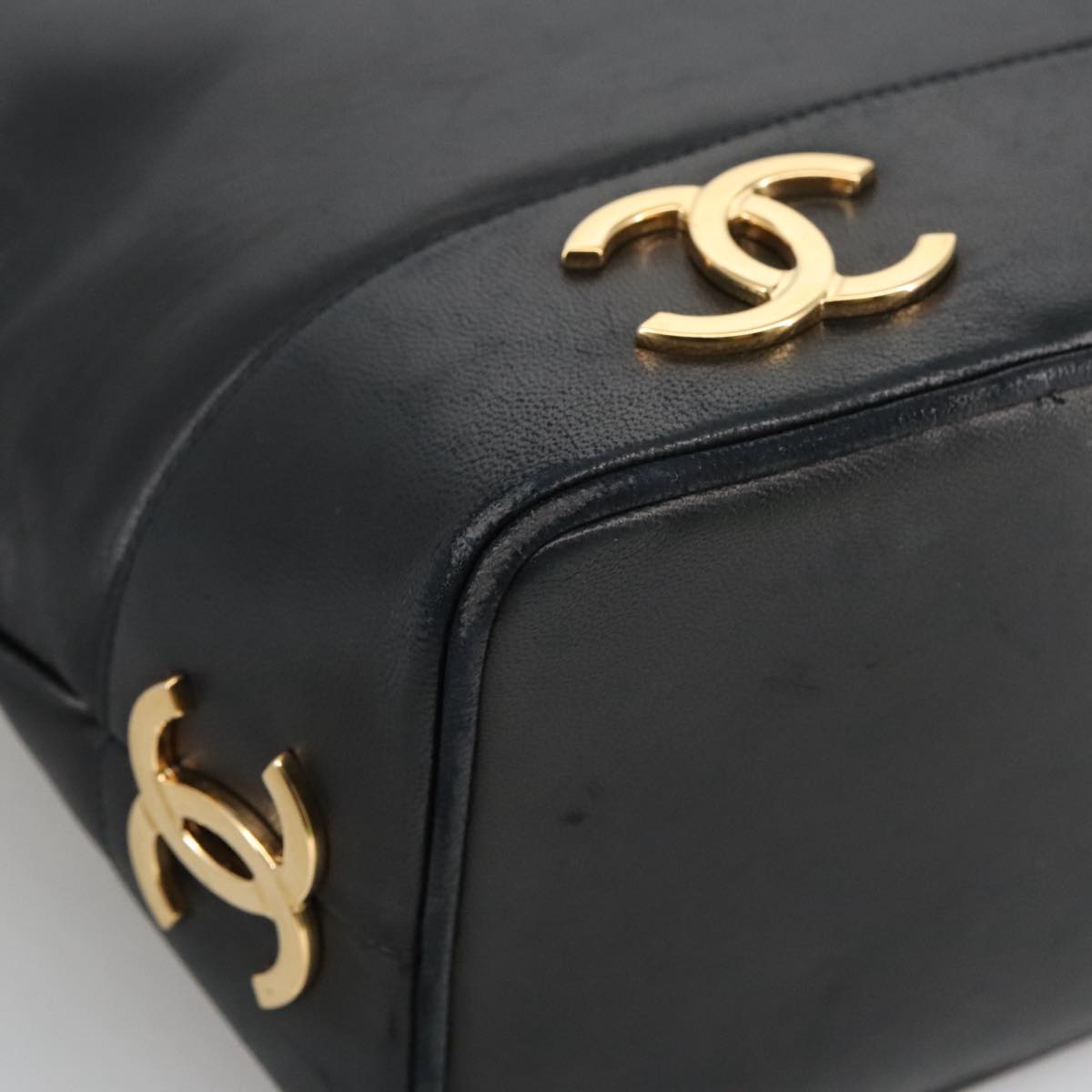 CHANEL COCO Mark Shoulder Bag Lamb Skin Black Gold CC Auth yk16179