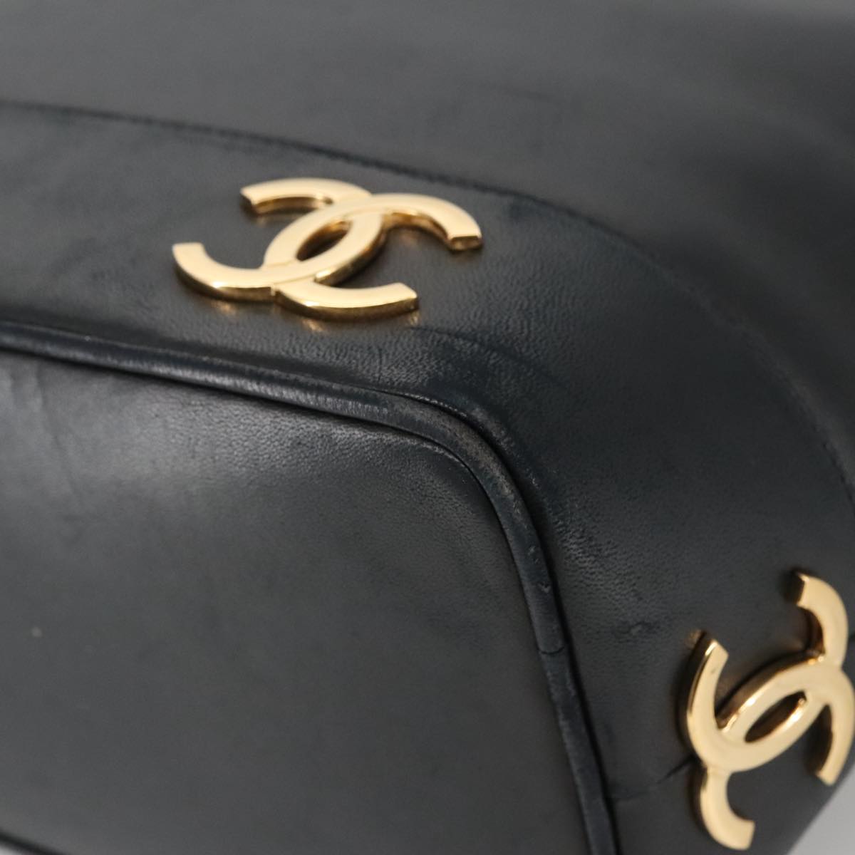 CHANEL COCO Mark Shoulder Bag Lamb Skin Black Gold CC Auth yk16179