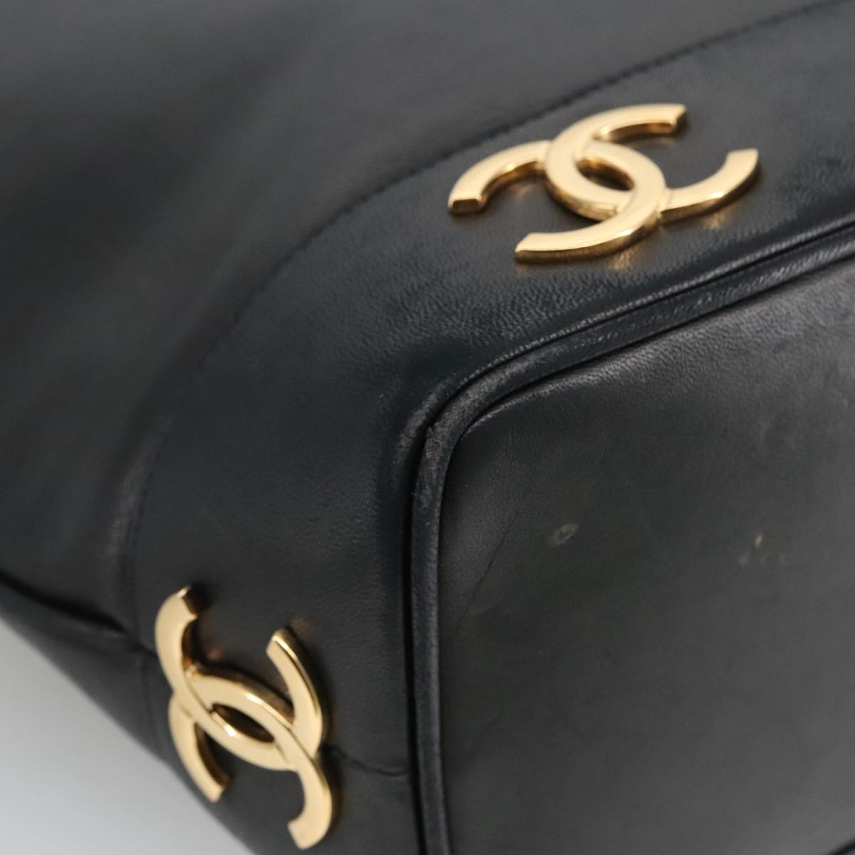 CHANEL COCO Mark Shoulder Bag Lamb Skin Black Gold CC Auth yk16179