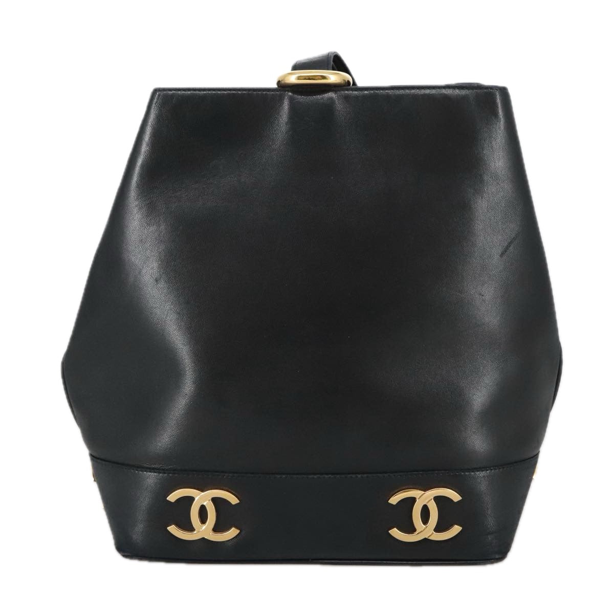 CHANEL COCO Mark Shoulder Bag Lamb Skin Black Gold CC Auth yk16179