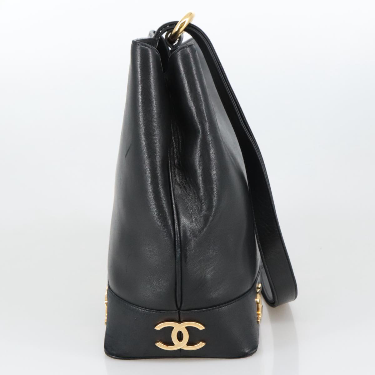 CHANEL COCO Mark Shoulder Bag Lamb Skin Black Gold CC Auth yk16179