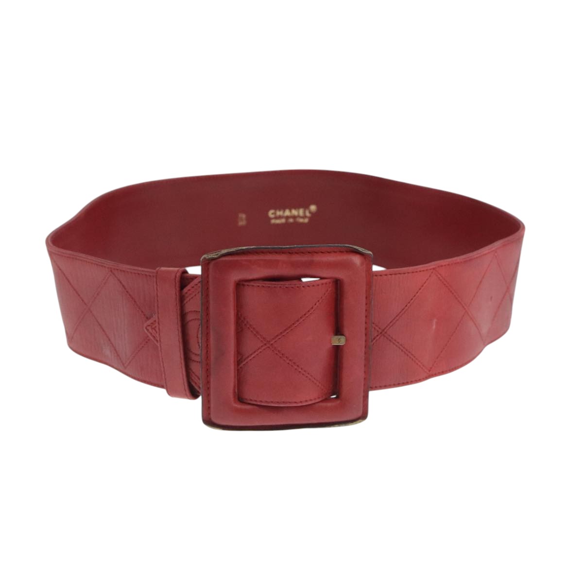CHANEL Bicolore Belt Leather 26.4""-31.1"" Red Gold CC Auth yk16186