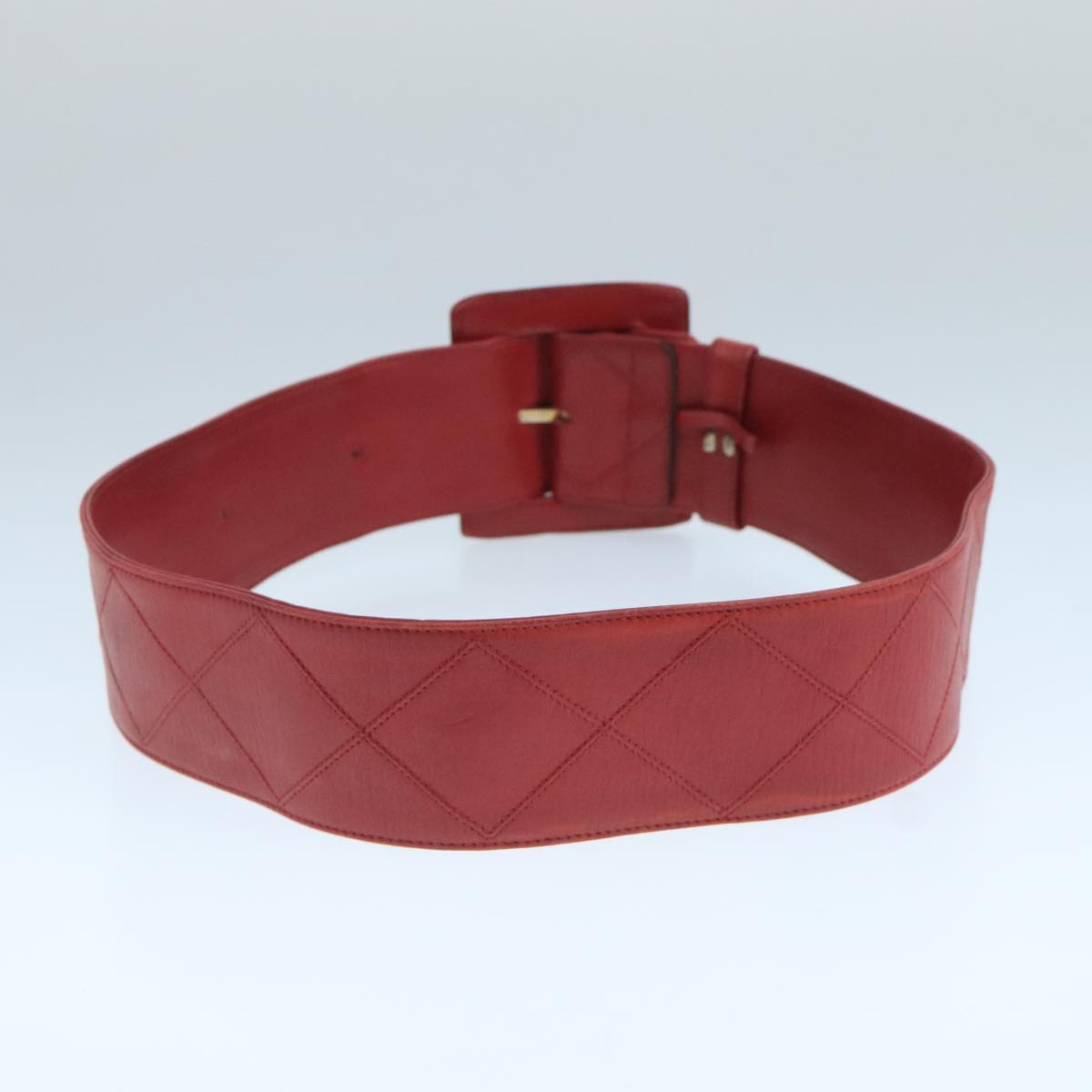 CHANEL Bicolore Belt Leather 26.4""-31.1"" Red Gold CC Auth yk16186