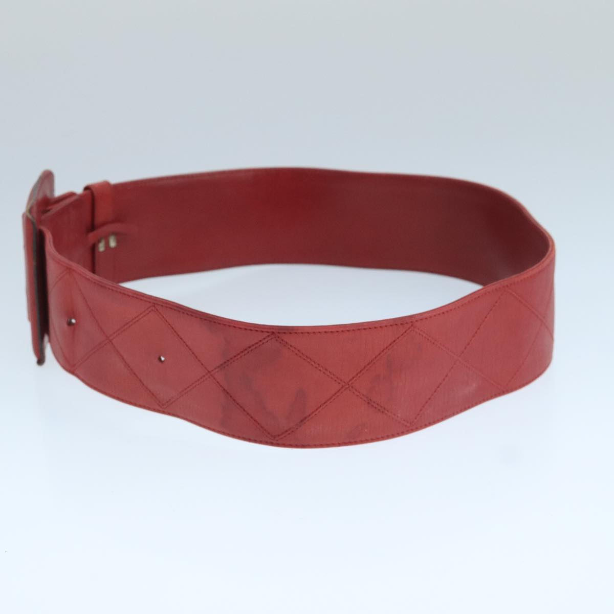 CHANEL Bicolore Belt Leather 26.4""-31.1"" Red Gold CC Auth yk16186