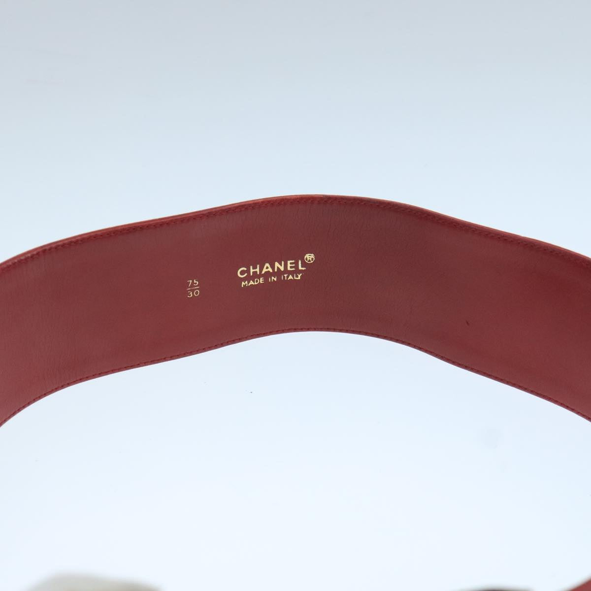 CHANEL Bicolore Belt Leather 26.4""-31.1"" Red Gold CC Auth yk16186