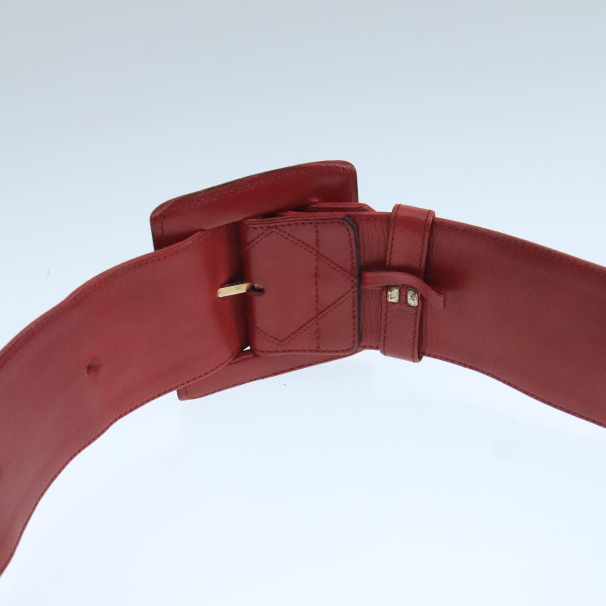 CHANEL Bicolore Belt Leather 26.4""-31.1"" Red Gold CC Auth yk16186