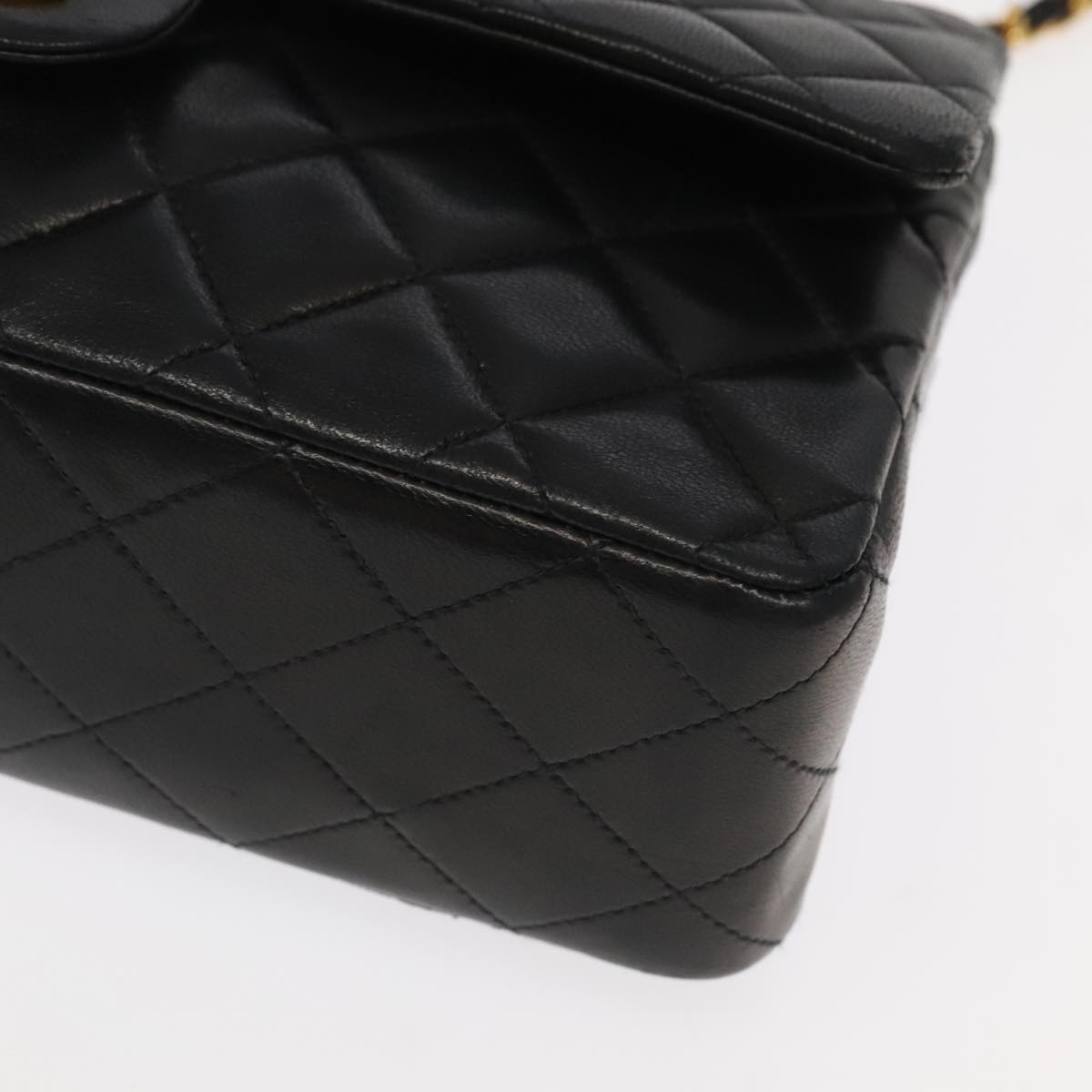 CHANEL Matelasse 25 Double Flap Hand Bag Lamb Skin Black Gold CC Auth yk16193AV