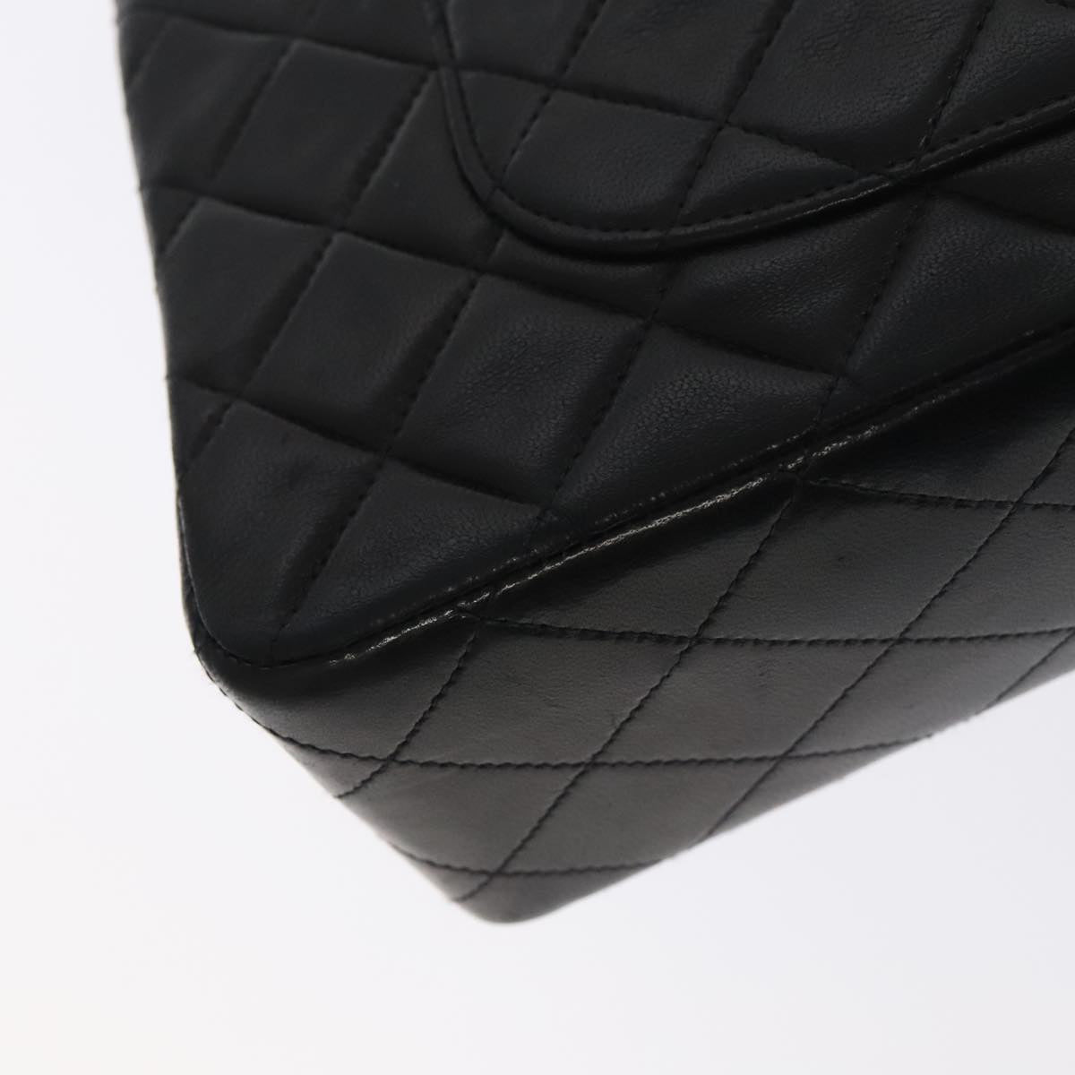 CHANEL Matelasse 25 Double Flap Hand Bag Lamb Skin Black Gold CC Auth yk16193AV