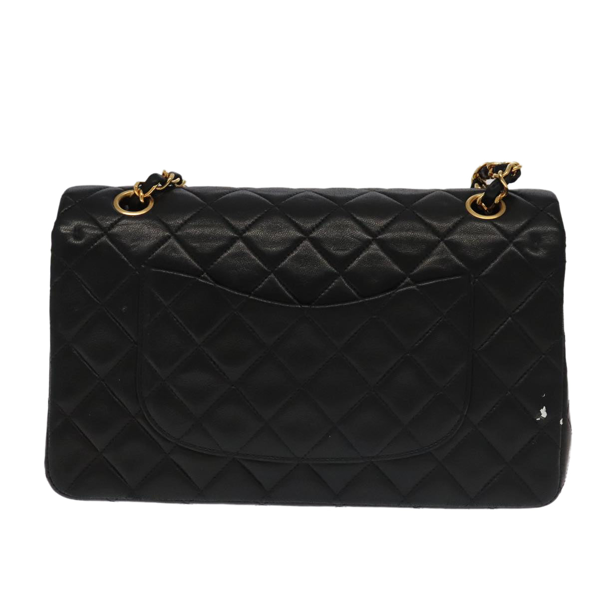 CHANEL Matelasse 25 Double Flap Hand Bag Lamb Skin Black Gold CC Auth yk16193AV