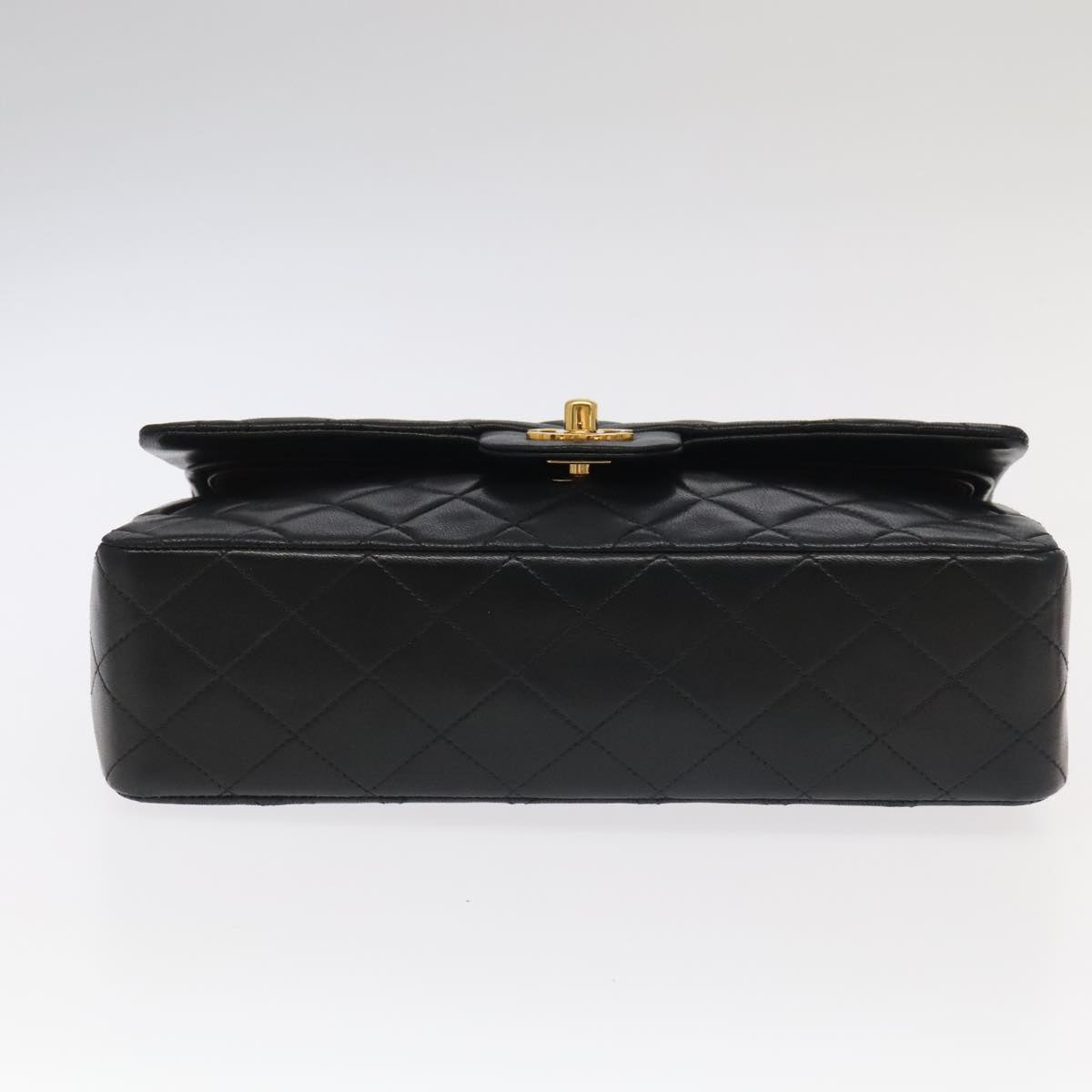 CHANEL Matelasse 25 Double Flap Hand Bag Lamb Skin Black Gold CC Auth yk16193AV