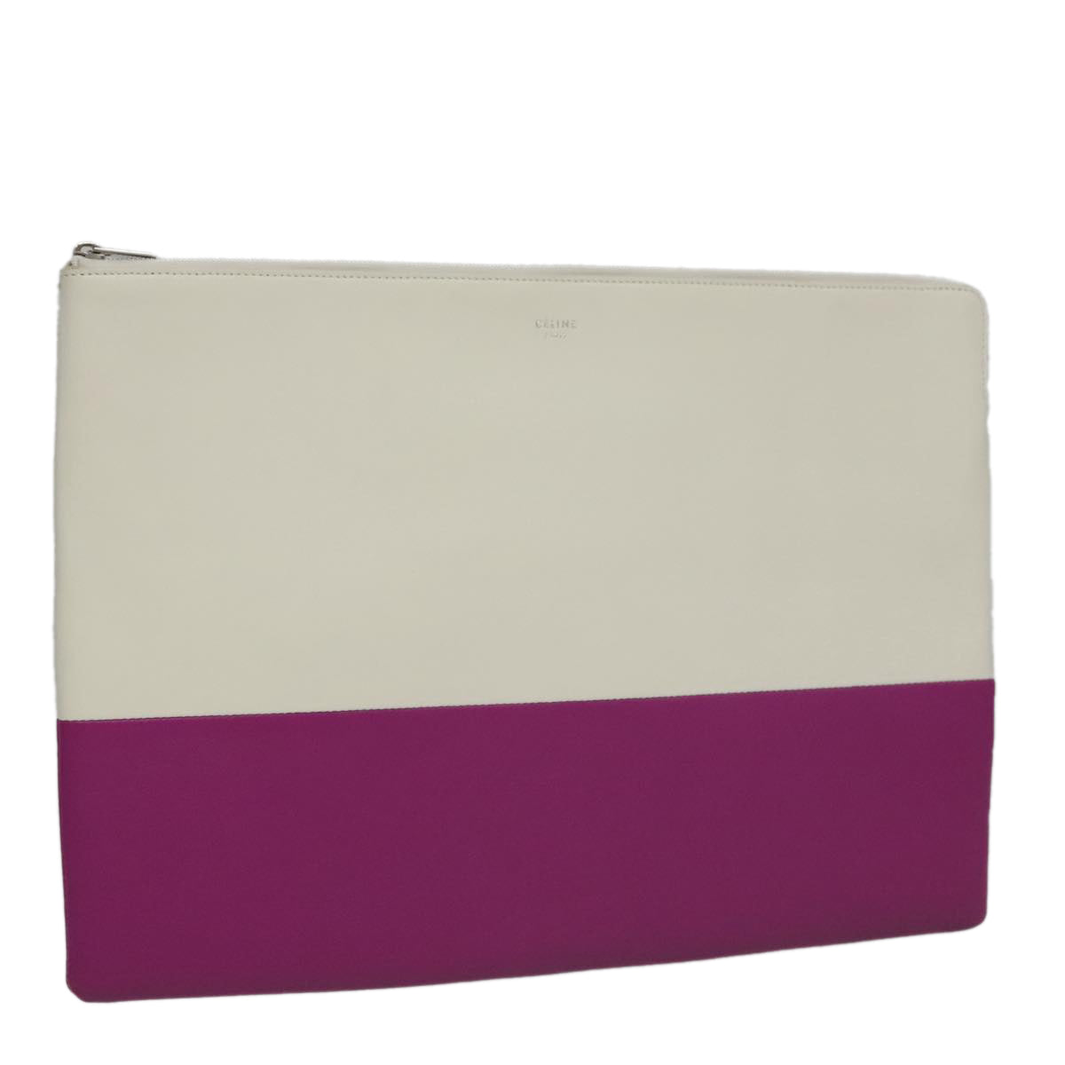 CELINE Clutch Bag Leather Purple White Silver Auth yk16218
