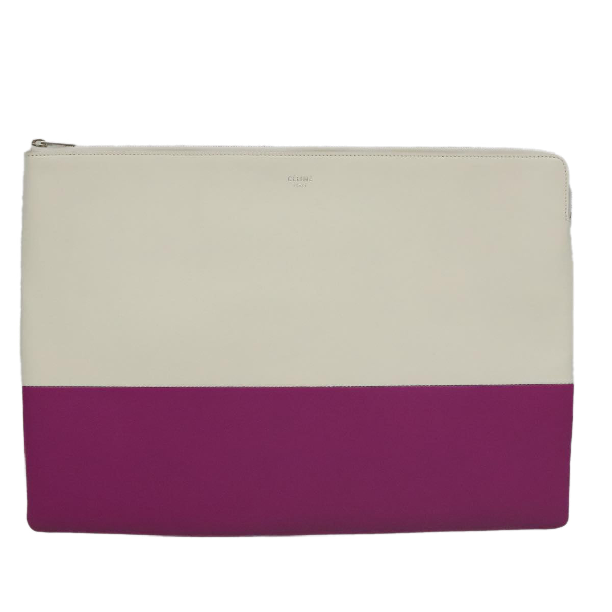 CELINE Clutch Bag Leather Purple White Silver Auth yk16218