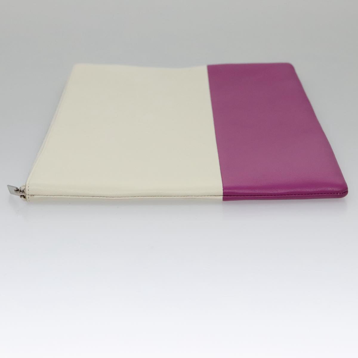 CELINE Clutch Bag Leather Purple White Silver Auth yk16218