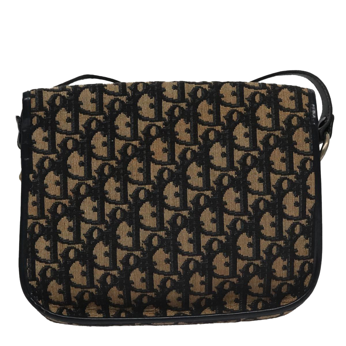 Christian Dior Trotter Canvas Hand Bag Navy Beige Gold Auth yk16224