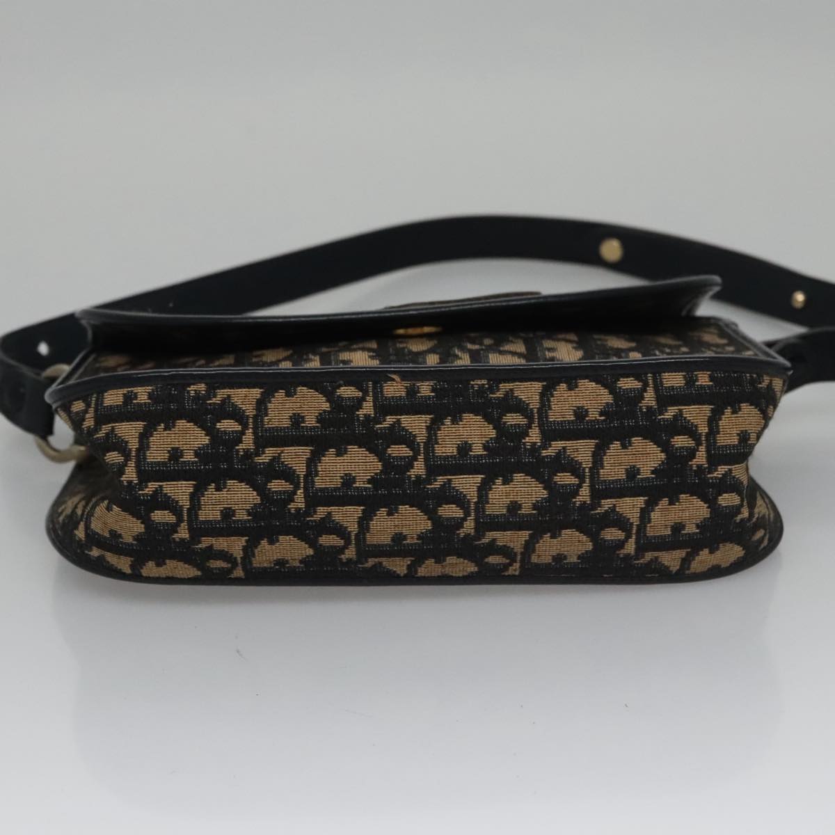 Christian Dior Trotter Canvas Hand Bag Navy Beige Gold Auth yk16224