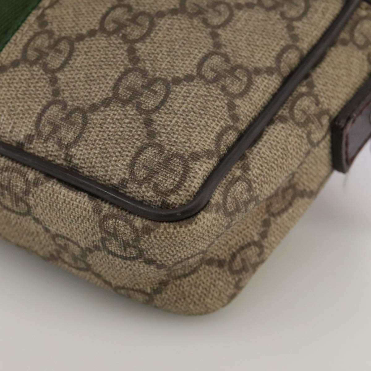 GUCCI GG Supreme Web Sherry Line Shoulder Bag Beige Silver 162910 Auth yk16237