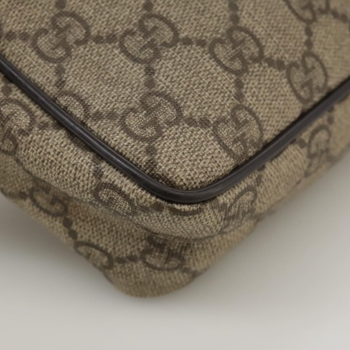 GUCCI GG Supreme Web Sherry Line Shoulder Bag Beige Silver 162910 Auth yk16237