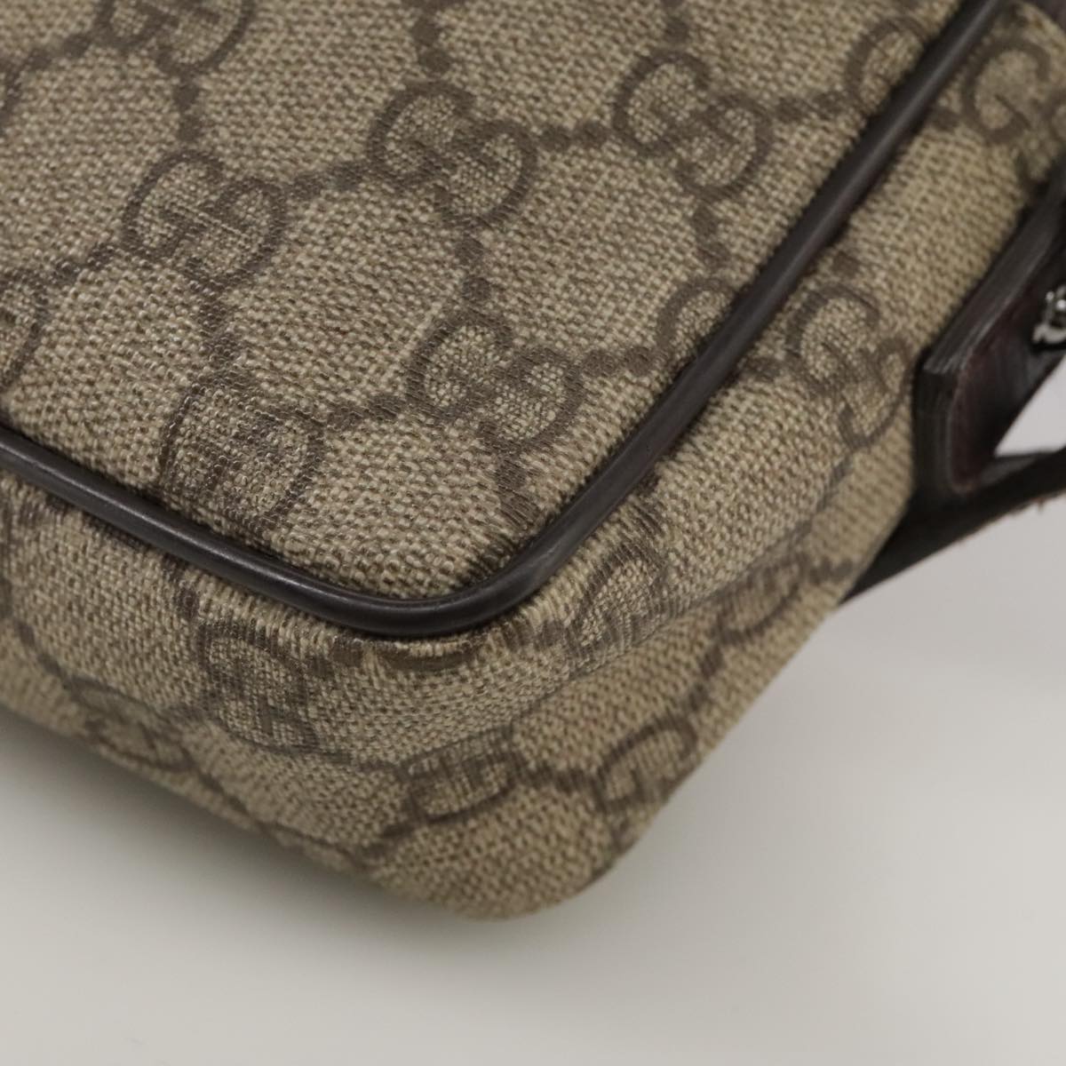 GUCCI GG Supreme Web Sherry Line Shoulder Bag Beige Silver 162910 Auth yk16237