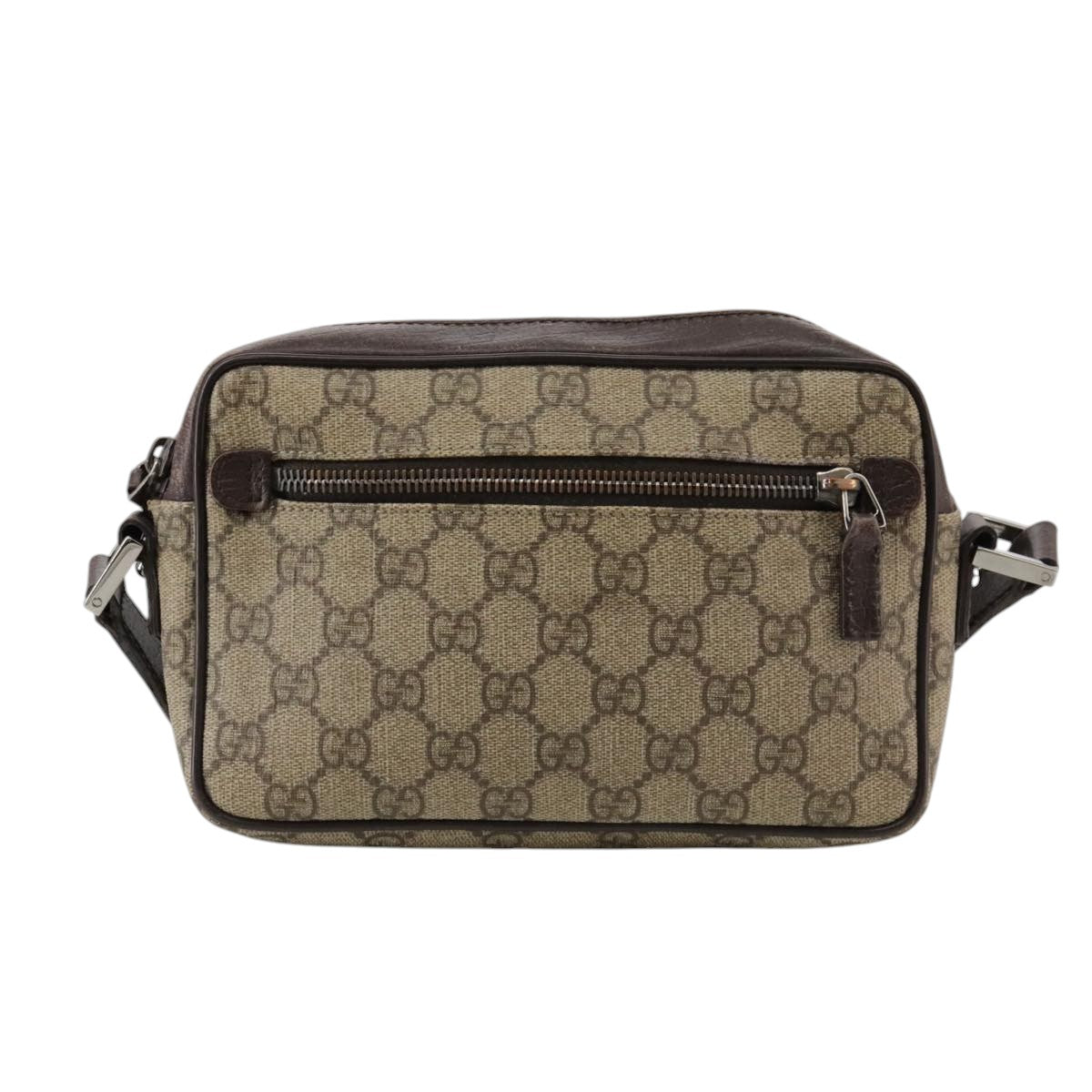 GUCCI GG Supreme Web Sherry Line Shoulder Bag Beige Silver 162910 Auth yk16237