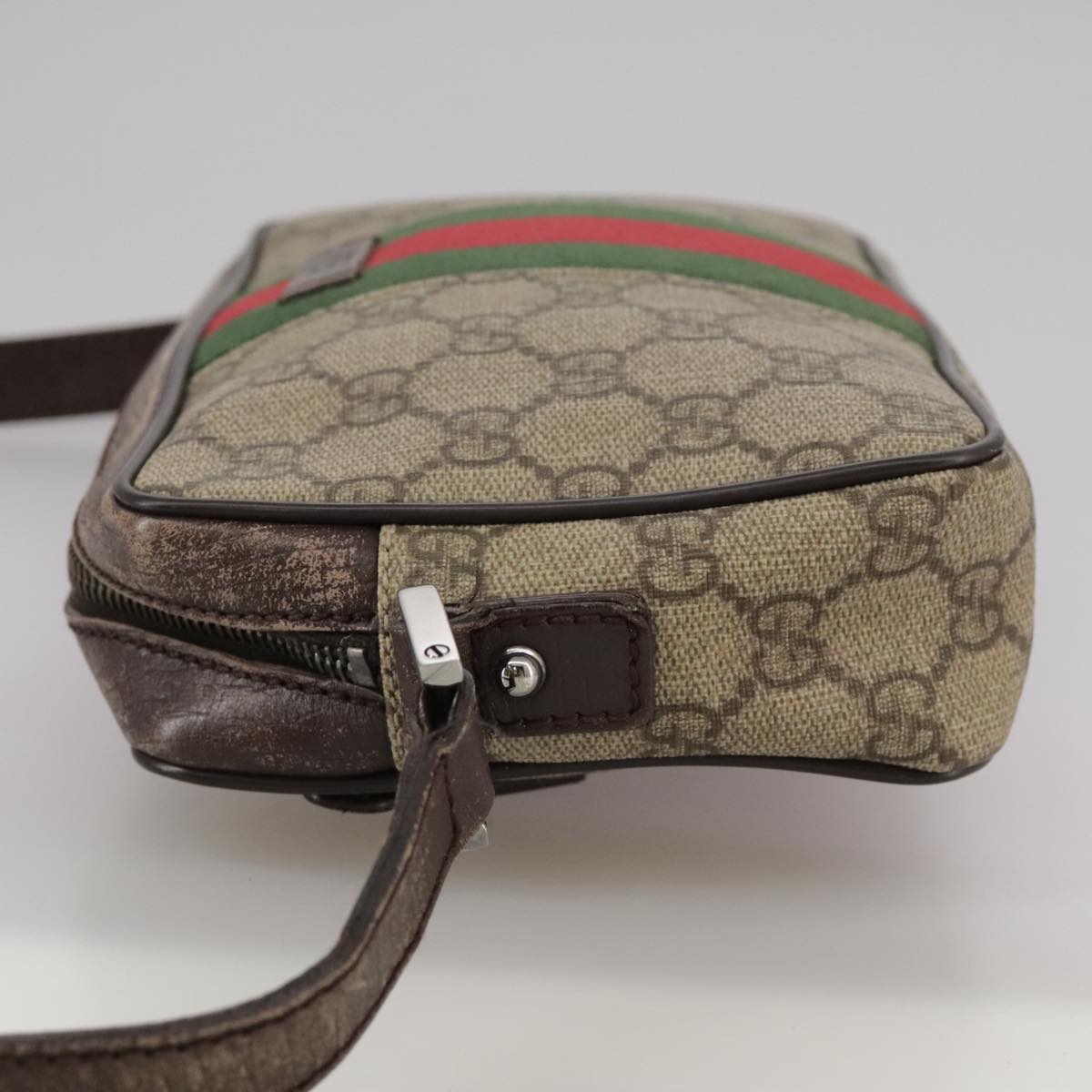 GUCCI GG Supreme Web Sherry Line Shoulder Bag Beige Silver 162910 Auth yk16237