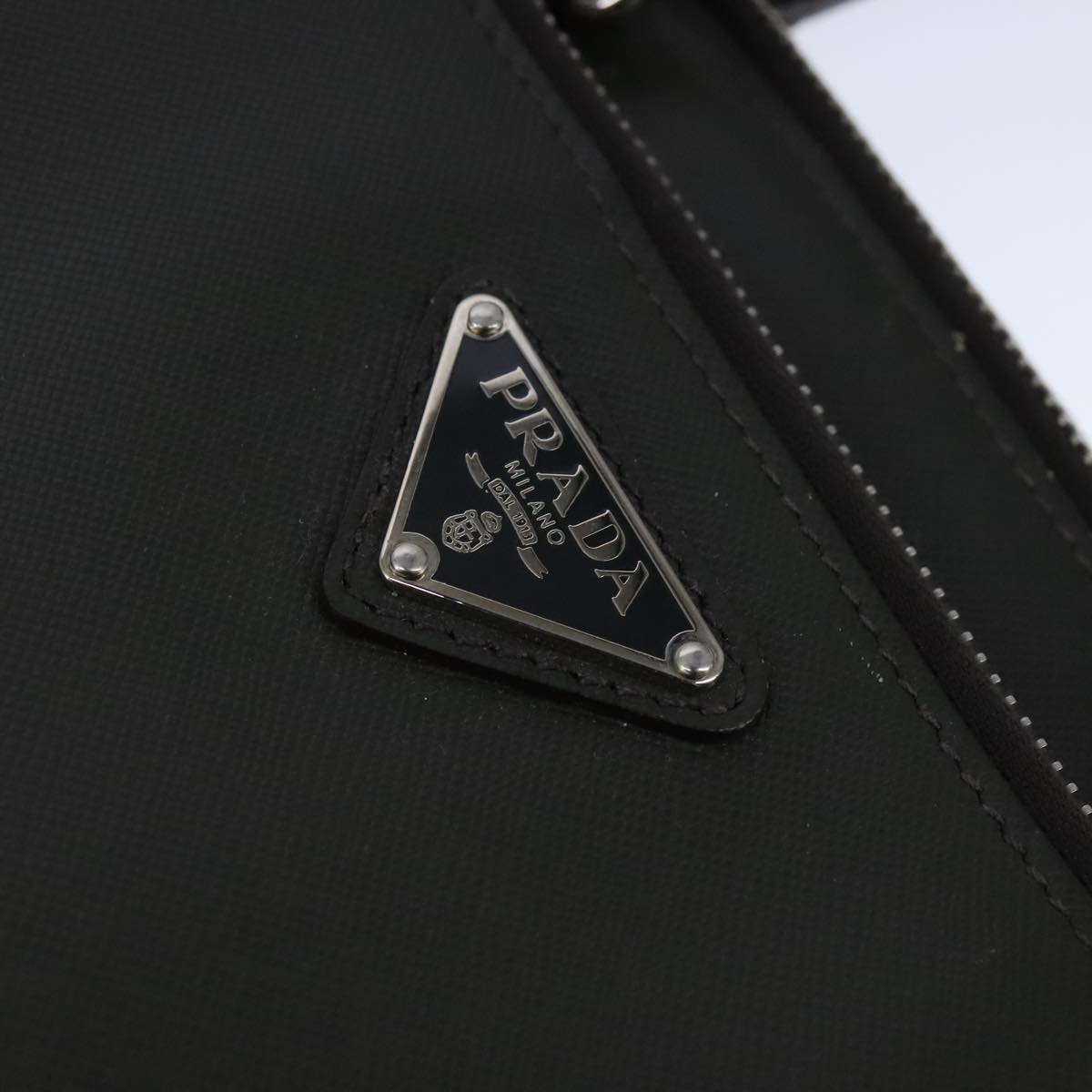 PRADA Hand Bag Safiano Leather Khaki Silver Auth yk16252
