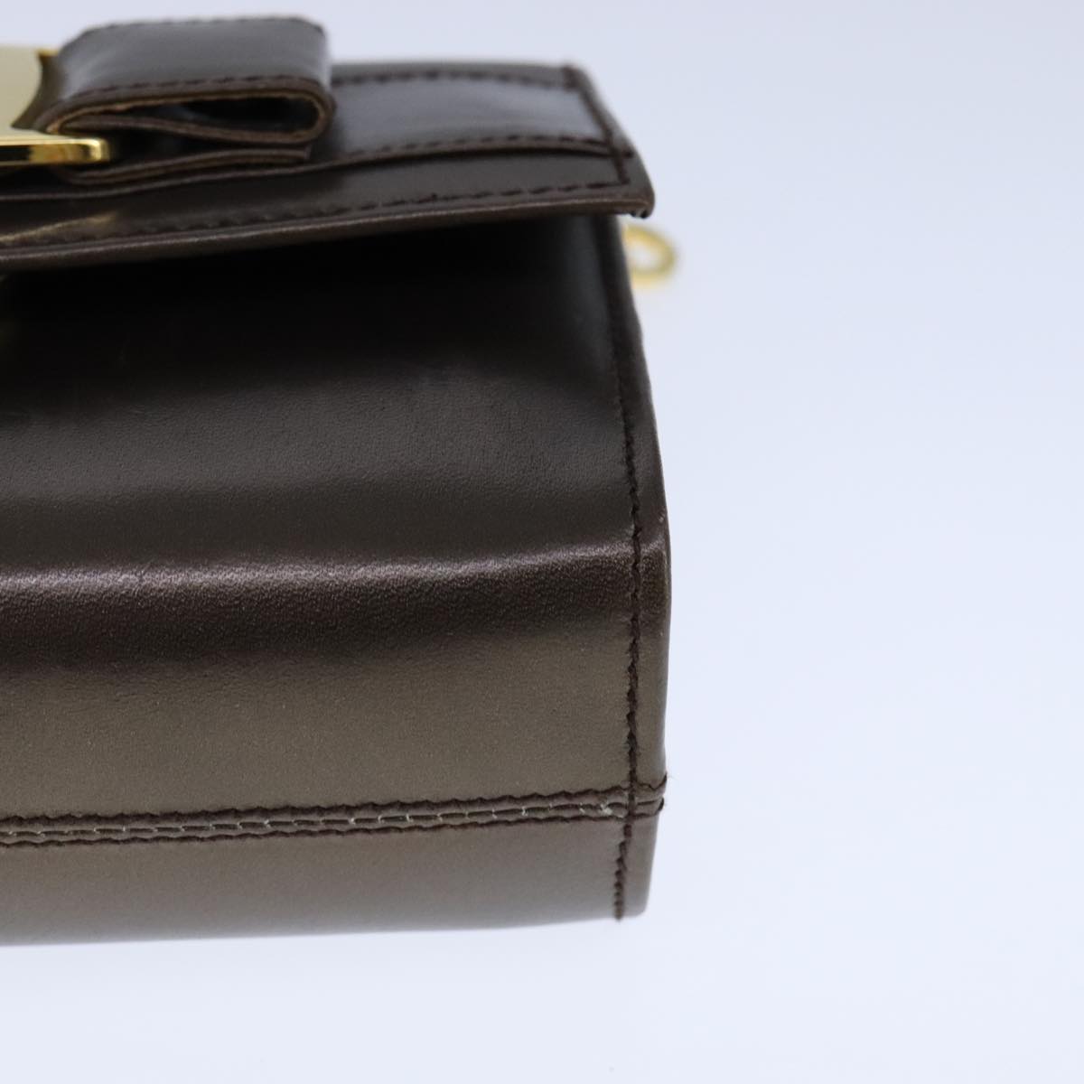 Salvatore Ferragamo Vala Chain Shoulder Bag Leather Brown Gold Auth yk16268