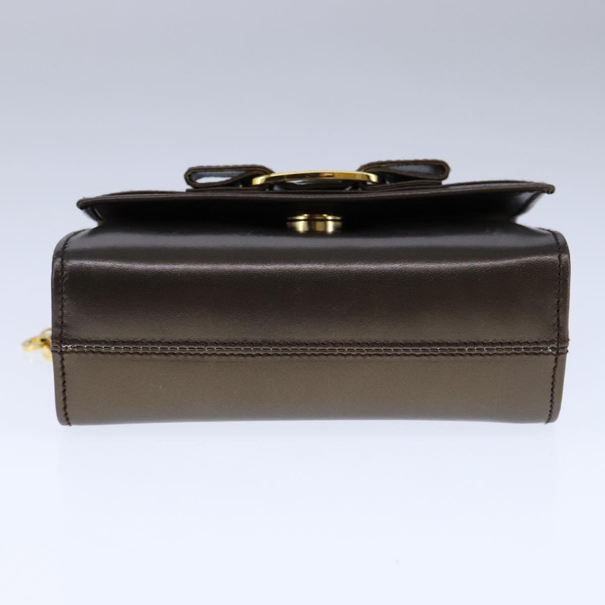 Salvatore Ferragamo Vala Chain Shoulder Bag Leather Brown Gold Auth yk16268