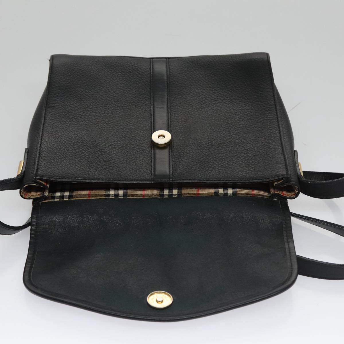 Burberrys Shoulder Bag Leather Black Auth yk16288