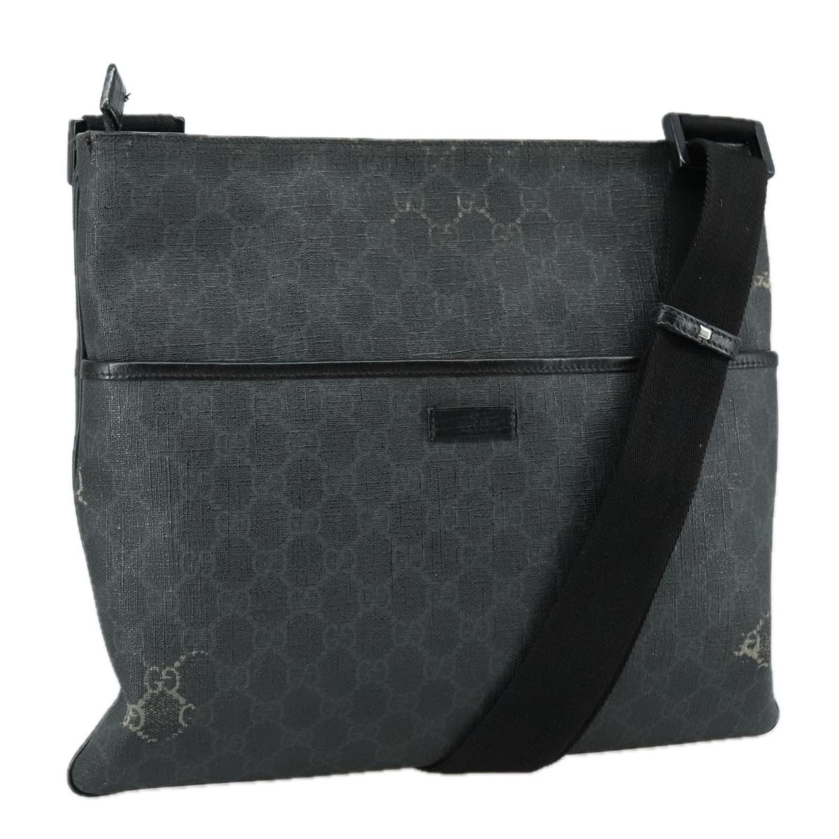 GUCCI GG Supreme Shoulder Bag PVC Leather Black 162904 Auth yk16293