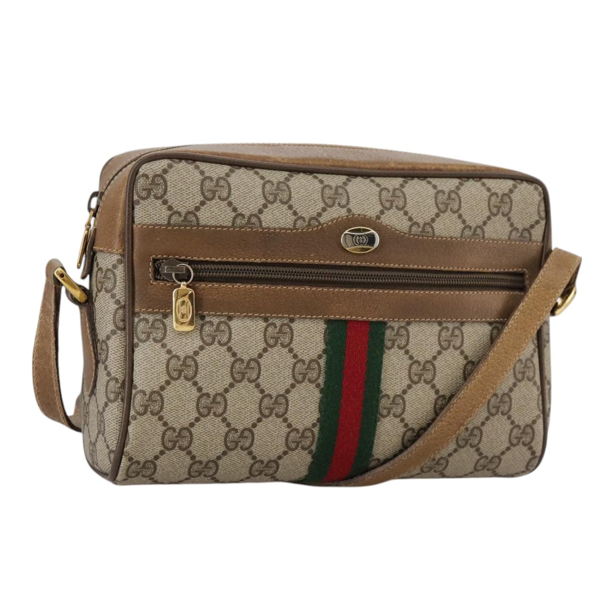 GUCCI Web Sherry Line GG Supreme Shoulder Bag PVC Beige 98 02 004 Auth yk16312